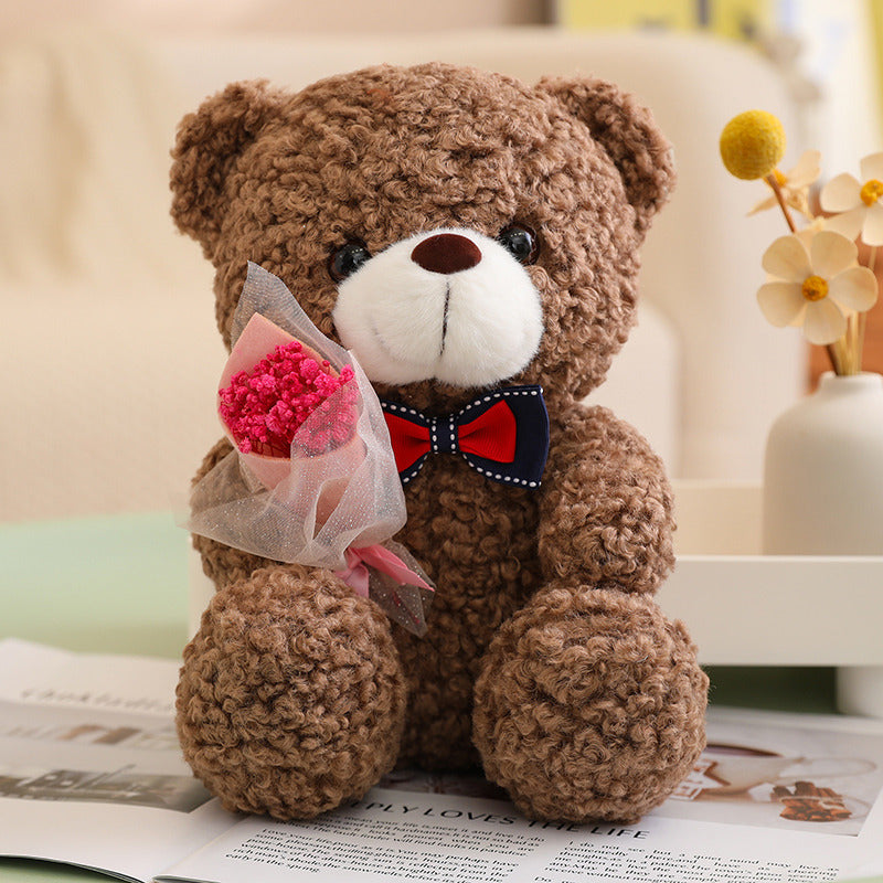 Cute Romantic Flower Bouquet Bow Christmas Teddy Bears Gift Doll - Aixini Toys