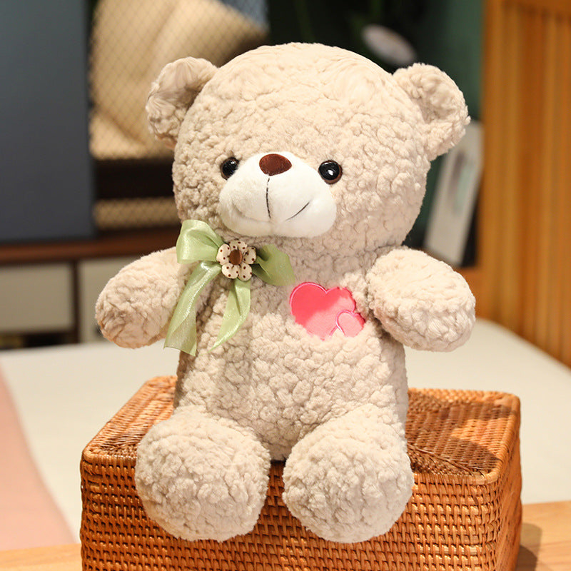 Cute Chubby Stuffed Animal Heart Teddy Bears with Silk Scarf Bow Valentine’s Day Plush - Aixini Toys