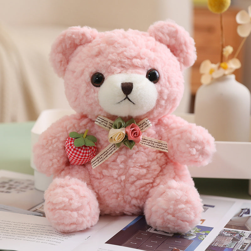 8'' Soft Flower Bow Tie Teddy Bears With Strawberry for Valentine's Day Gift -Aixini Toys
