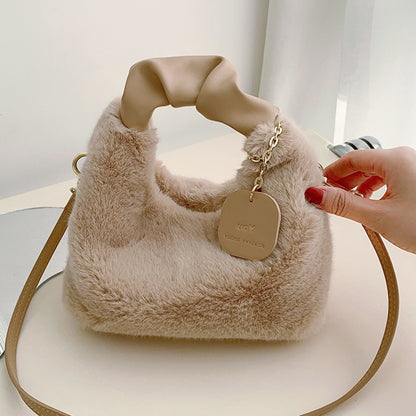 16 CM / 6 inch Khaki - New plush texture 2024 trendy personalized large-capacity fashionable winter fur crossbody shoulder bag for women