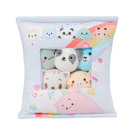Bag of Animal Treats Pillow Plush Pudding Cat Panda Removable Stuffed Animal Set for Kids