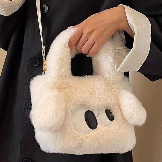 White big-eyed dog 2024 winter new plush cartoon portable one-shoulder cross-body Internet celebrity hot bag