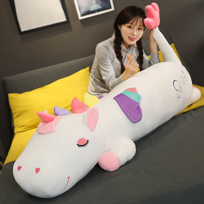 110 CM / 43 inch Unicorn tummy pillow - white - Colorful tummy pillow creative plush girls sleeping leg long pillow wholesale unicorn pillow