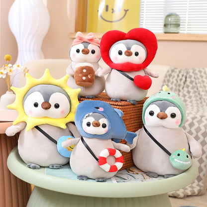 Cartoon decoration cute red love heart transformed into little penguin doll children comfort doll holiday gift wedding throwing doll