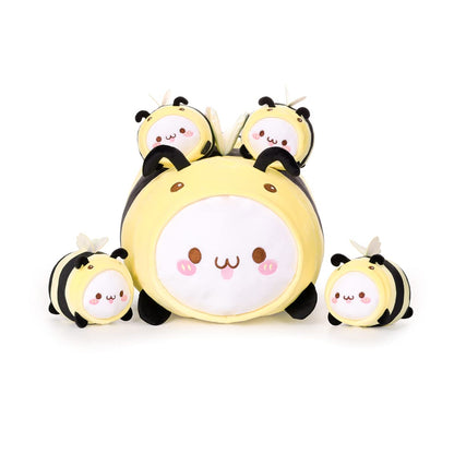 Cute Bee Mother Stuffed Animal and 4 Baby Bees Plush, Super Soft Cartoon Hug Toy Gift Bedding, Kids Sleeping Kawaii Pillow