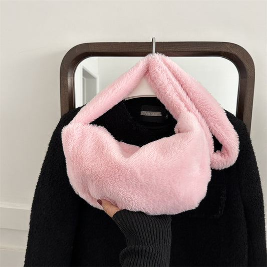 Pink Winter New Furry Women's Bag 2024 New Personalized Lightweight Soft Small Bag Popular Shoulder Bag Fashionable Underarm Bag