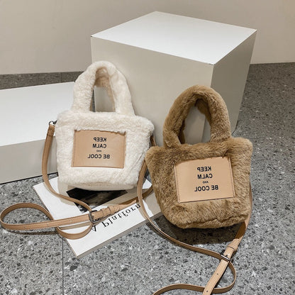 16 CM / 6 inch White plush bag for women 2024 spring new plush bucket fur bag trendy personality sexy portable crossbody shoulder bag