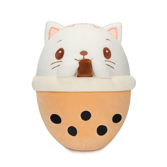 25 CM / 10 inch Cute Cat Boba Plush Stuffed Animal Bubble Tea Pillow, Super Soft Cartoon Hug Toy Bedding Gift, Children's Sleeping Kawaii Pillow