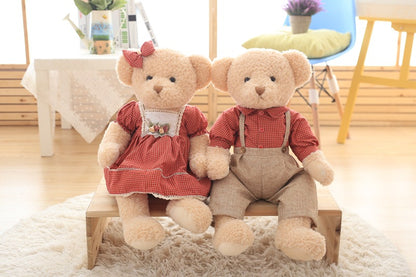 White Polka Dot - Red Plaid Wedding Gift Couple Teddy Bear Plush Toy Doll Magnet Bear