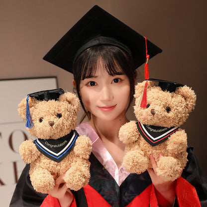 23 CM / 9 inch Triangle scarf style - Rose Red - New Graduation Bear Doll Doctor Hat Teddy Bear Dressing Doll Small Sitting Plush Toy Little Bear Doctor Bear