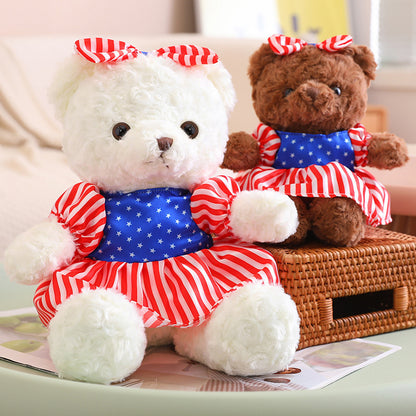 White Bear - Couple Bear Teddy Bear European and American Plush Toy Amazon New Stars and Stripes Doll Ragdoll