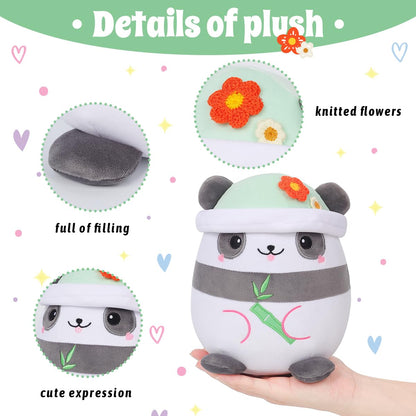 20 CM / 8 inch Cute Panda Plush Pillow Stuffed Animal, Soft Kawaii Panda Plush Toy with Hat Clothing Children's Gift