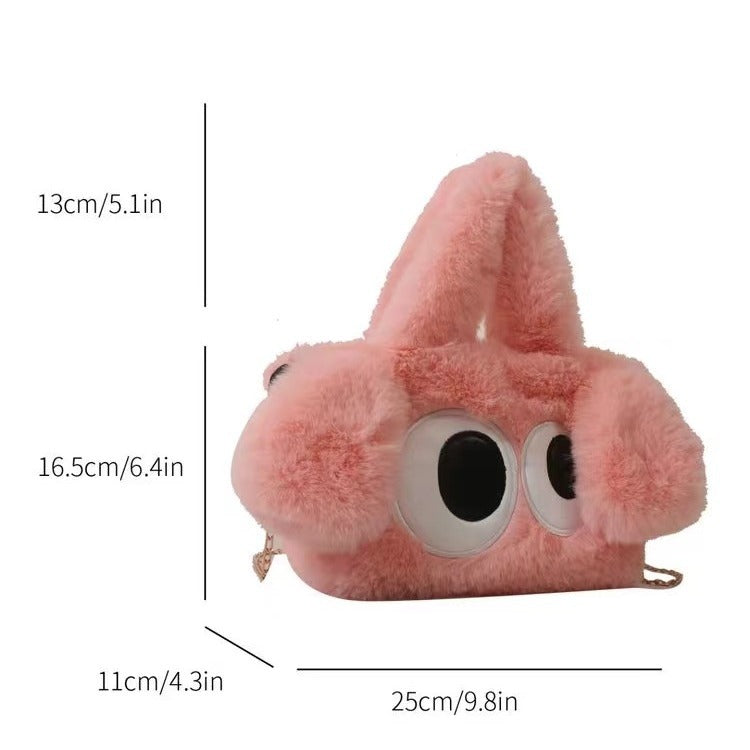 Pink - New Big Eyed Puppy Plush Bag for Women Versatile Shoulder Crossbody Chain Bag Cute Popular Style