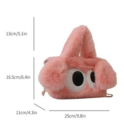 Pink - New Big Eyed Puppy Plush Bag for Women Versatile Shoulder Crossbody Chain Bag Cute Popular Style