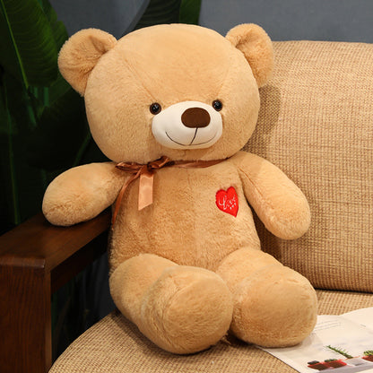 Cute Chubby Stuffed Animal Heart Teddy Bears with Silk Scarf Bow Valentine’s Day Plush - Aixini Toys