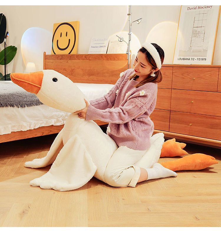 Internet celebrity big white goose cute plush toy sleeping pillow comfort sleeping doll children's gift doll long pillow