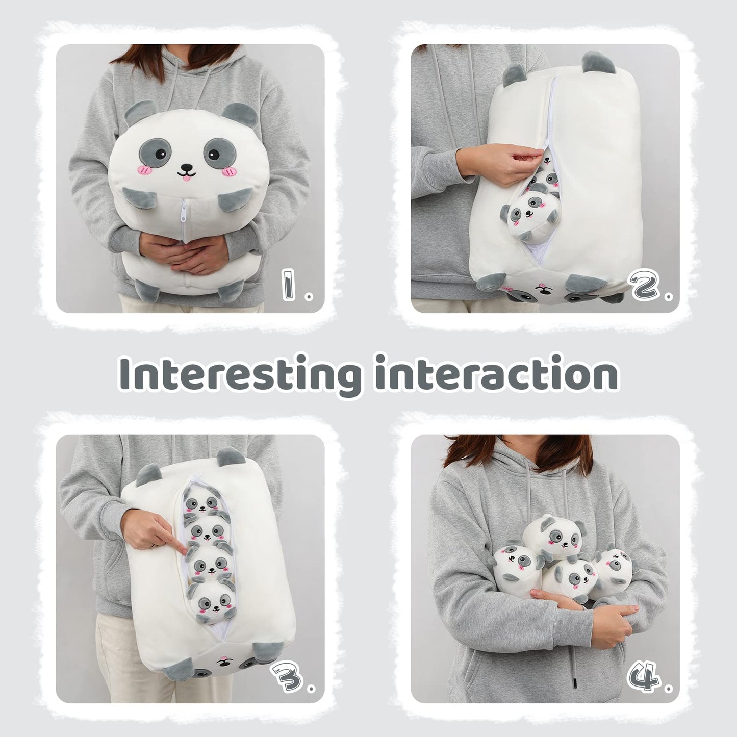 Cute Panda Mom Plush Pillow with 4 Red Panda Stuffed Animals, Super Soft Kawaii Fat Cat Fat Cat Hug Toy Bedding Gift