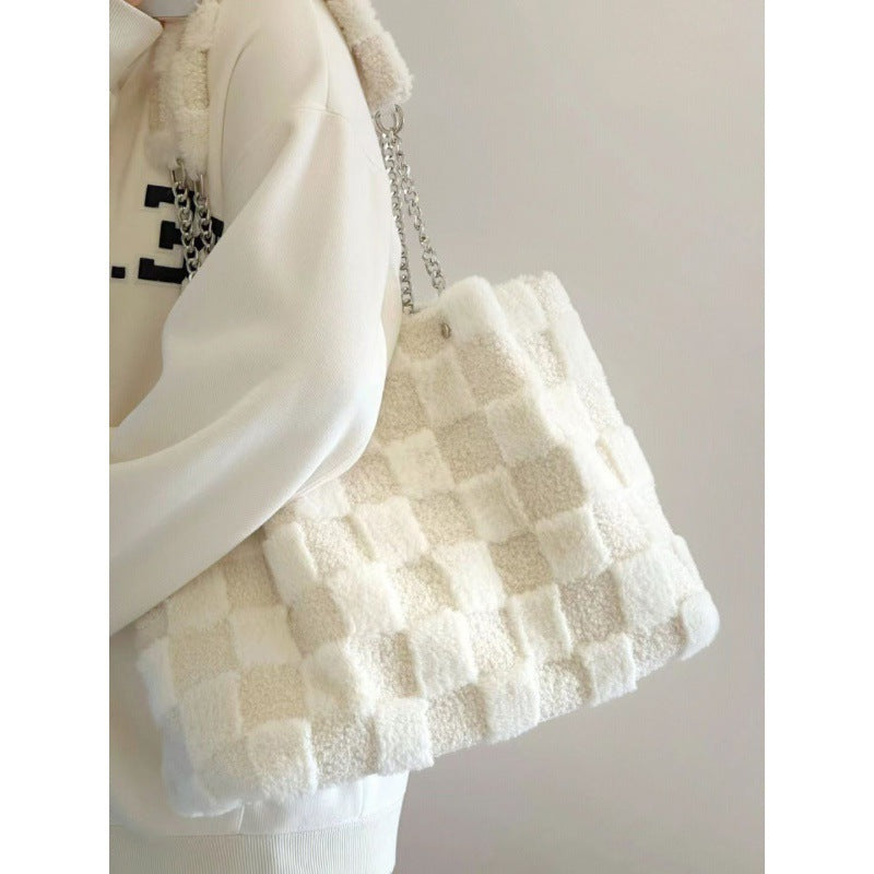 20 CM / 8 inch Lazy Plush Bag Milk White Shoulder Bag Casual Tote Student Autumn and Winter Large Capacity Versatile Underarm Bag