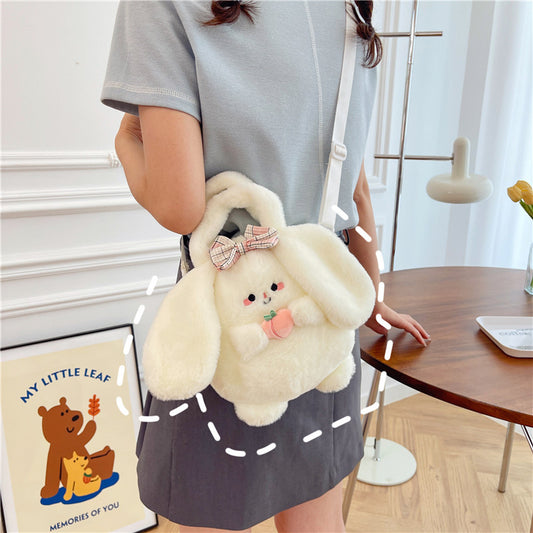 20 CM / 8 inch Peach Rabbit Plush Doll Bag Cartoon Cat Doll Touching Girly Heart Rag Doll Crossbody Bag