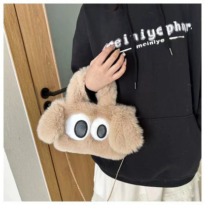 Khaki - New Big Eyed Puppy Plush Bag for Women Versatile Shoulder Crossbody Chain Bag Cute Popular Style