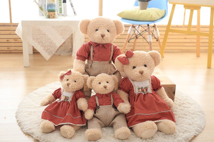 White Polka Dot - Red Plaid Wedding Gift Couple Teddy Bear Plush Toy Doll Magnet Bear