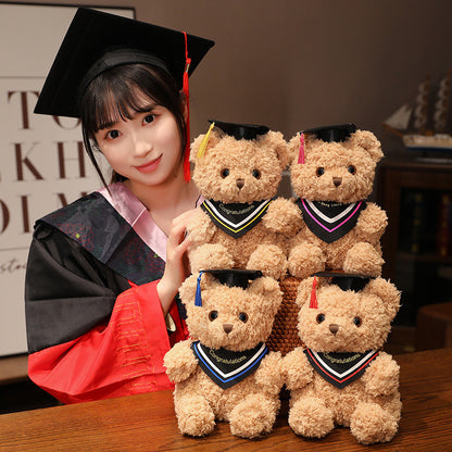 23 CM / 9 inch Triangle scarf style - Rose Red - New Graduation Bear Doll Doctor Hat Teddy Bear Dressing Doll Small Sitting Plush Toy Little Bear Doctor Bear