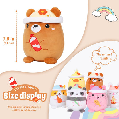 20 CM / 8 inch Cute Brown Bear Plush Pillow Stuffed Animal, Soft Kawaii Bear Plush Toy with Hat Clothing Children's Gift