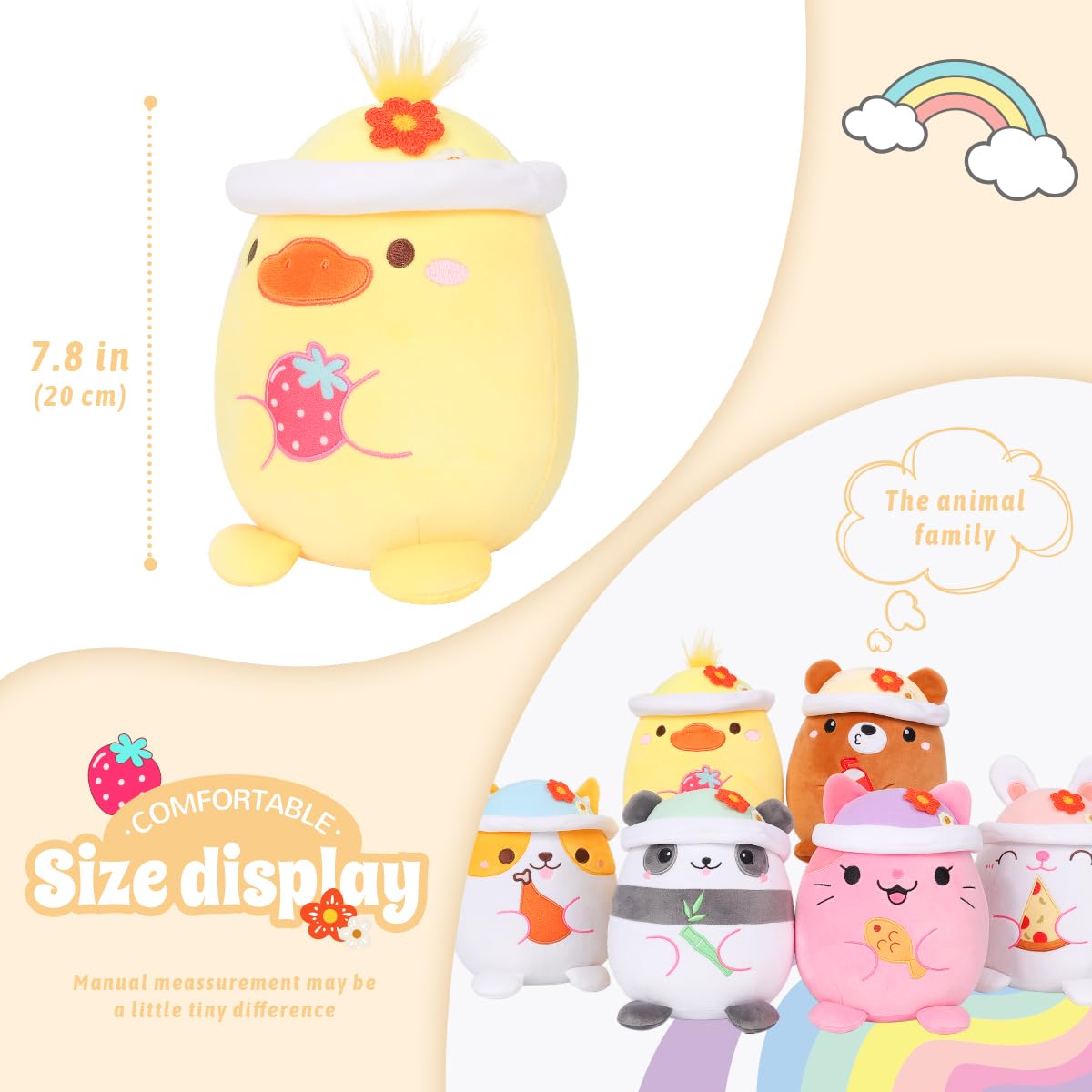 20 CM / 8 inch Cute Yellow Duck Plush Pillow Duckling Stuffed Animal, Soft Kawaii Duck Plush Hat Clothing Children's Gift