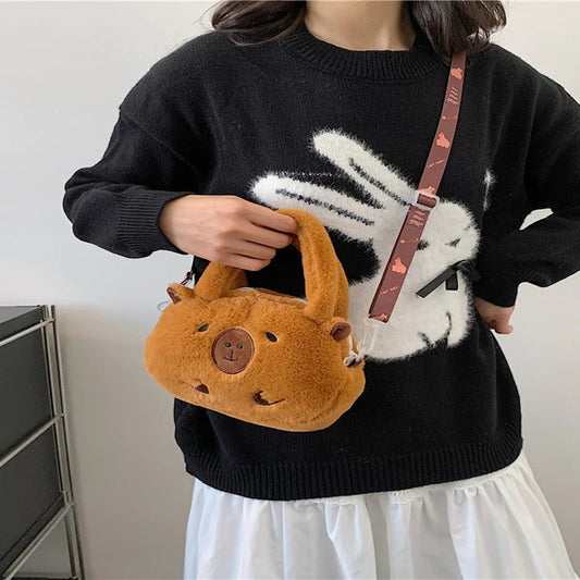 Crossbody Guinea Pig - Water Guinea Pig Capibala Doll Plush Cartoon Backpack Girls Cute Cross-Border Gift Crossbody Round Bag