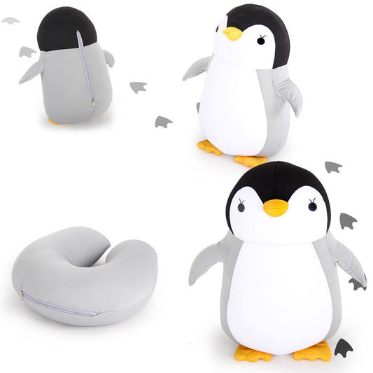 52CM / 20 inch Gray Penguin deformable u-shaped pillow cartoon particle pillow deformable pillow doll two-in-one dual-use pillow u-shaped