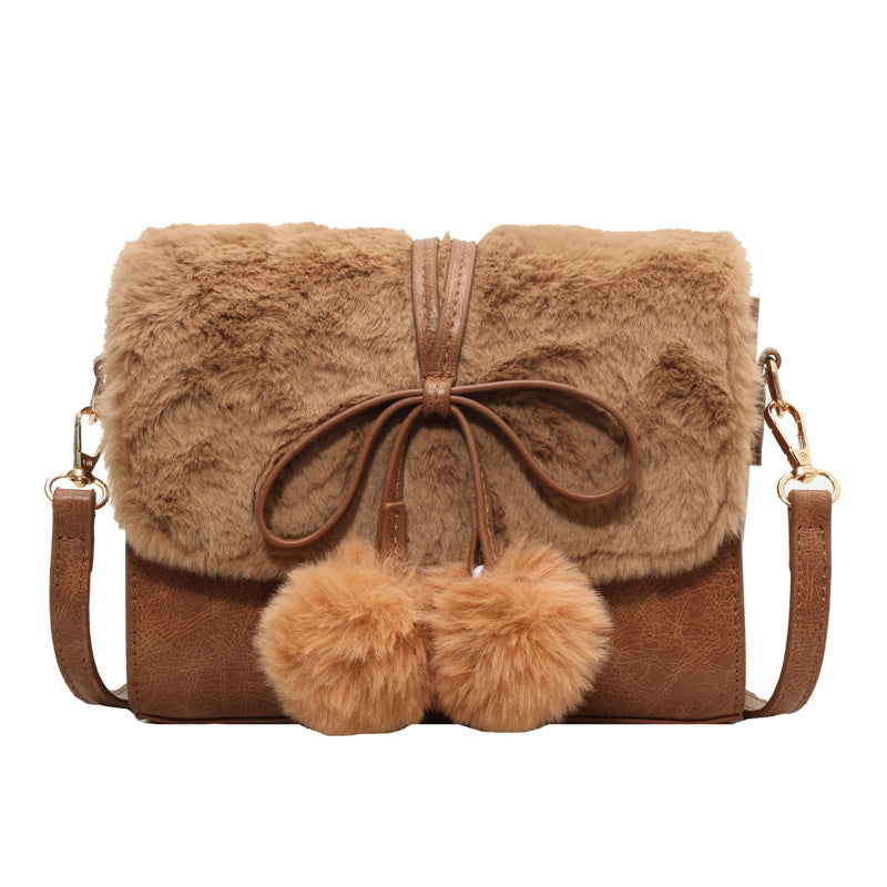 Khaki Autumn and Winter Furry Niche Popular Bag Autumn and Winter New 2024 Versatile Plush Small Square Bag Fashion Single Shoulder Crossbody Bag