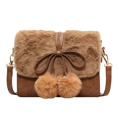 Khaki Autumn and Winter Furry Niche Popular Bag Autumn and Winter New 2024 Versatile Plush Small Square Bag Fashion Single Shoulder Crossbody Bag