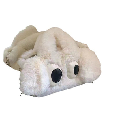 White - New Big Eyed Puppy Plush Bag for Women Versatile Shoulder Crossbody Chain Bag Cute Popular Style