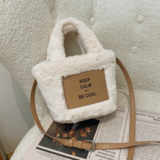 16 CM / 6 inch White plush bag for women 2024 spring new plush bucket fur bag trendy personality sexy portable crossbody shoulder bag