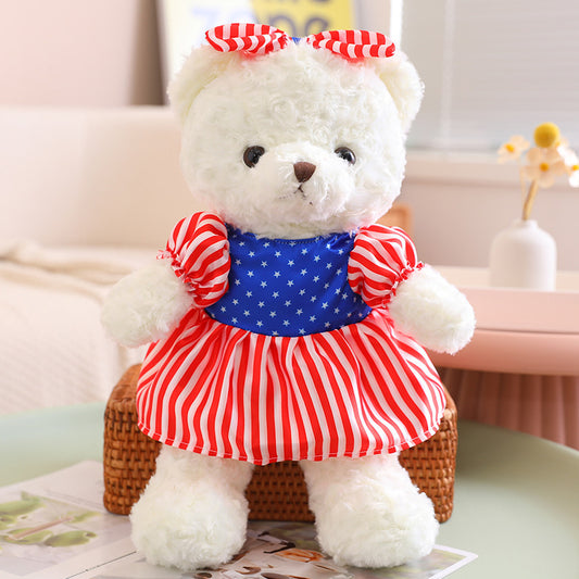 White Bear - Couple Bear Teddy Bear European and American Plush Toy Amazon New Stars and Stripes Doll Ragdoll