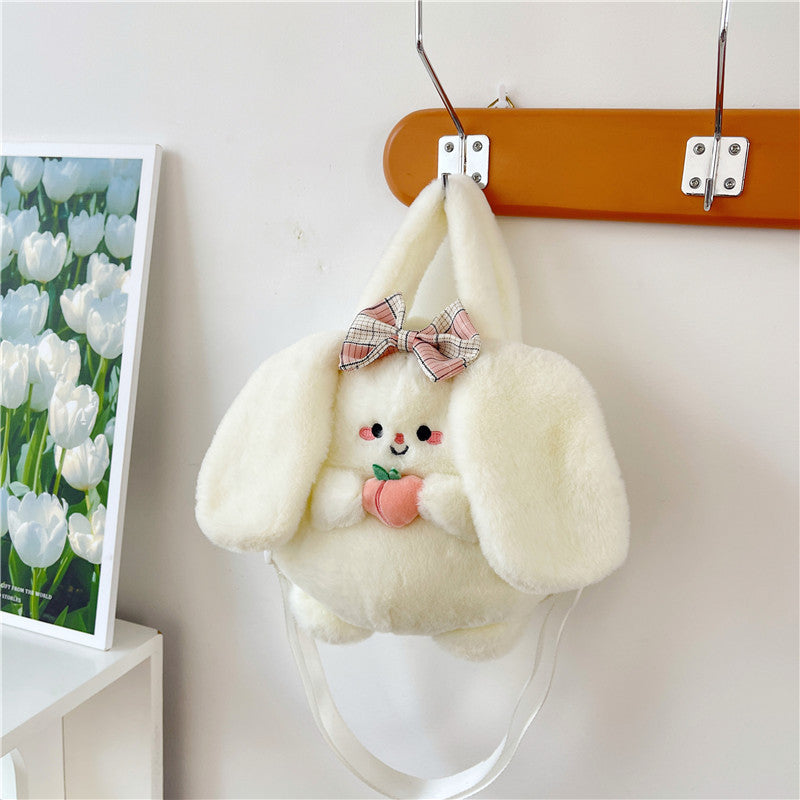 20 CM / 8 inch Peach Rabbit Plush Doll Bag Cartoon Cat Doll Touching Girly Heart Rag Doll Crossbody Bag