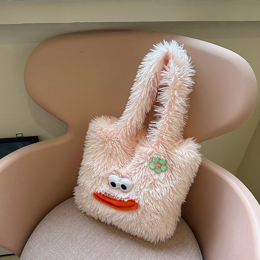 Pink - 2024 New Big Mouth Long Hair Bag Cute Funny Big Mouth Handbag Plush Shoulder Small Square Bag Armpit Bag for Women