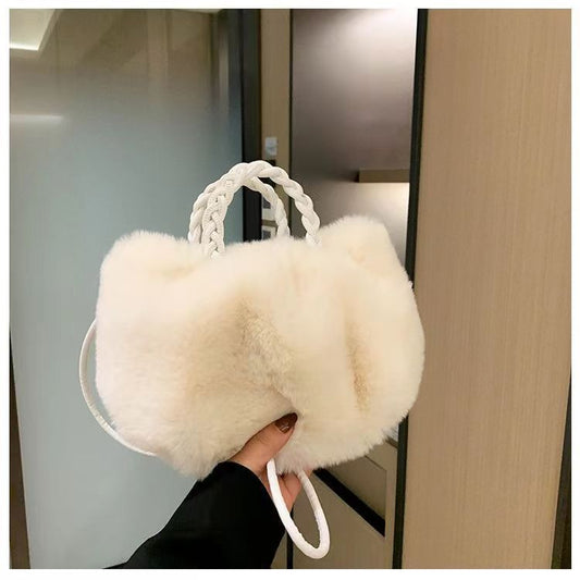 Off-white - 2024 new shoulder chain handbag autumn and winter women's bag armpit bag furry cloud plush bag Korean style fashion bag