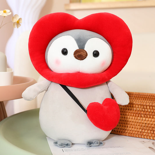 Cartoon decoration cute red love heart transformed into little penguin doll children comfort doll holiday gift wedding throwing doll