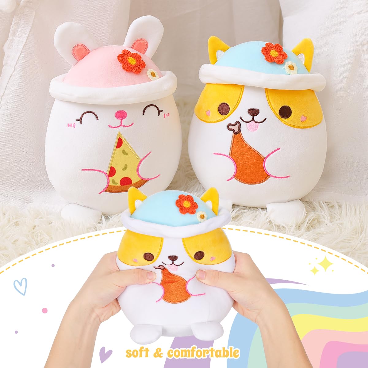 20 CM / 8 inch Cute corgi plush pillow dog stuffed animal, soft kawaii corgi plush toy, hooded clothing, suitable gift for children