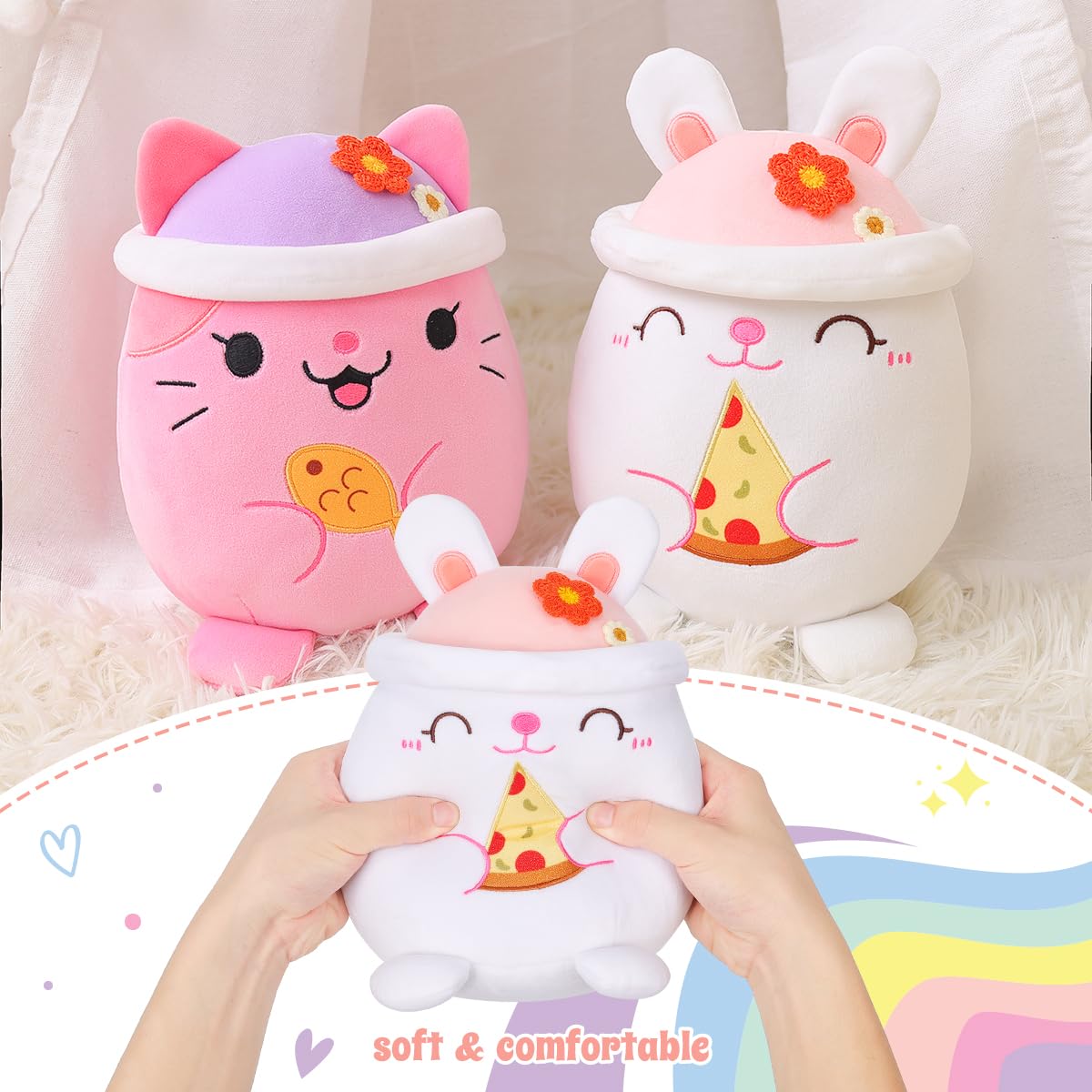 20 CM / 8 inch Cute Rabbit Plush Pillow Rabbit Stuffed Animal, Soft Kawaii Rabbit Plush Toy with Hat Clothing Kids Gift