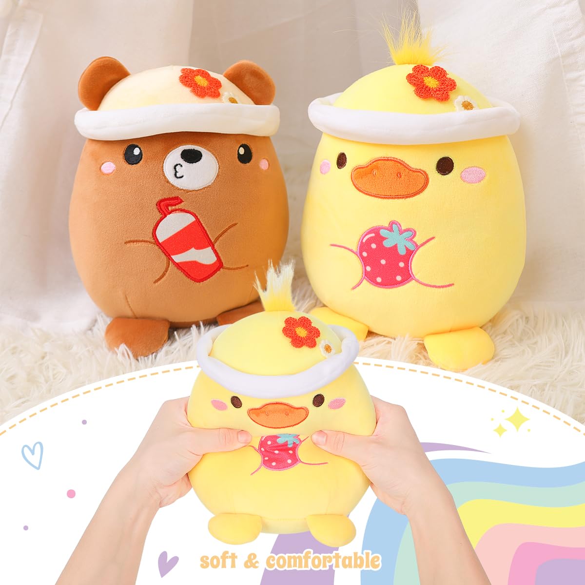 20 CM / 8 inch Cute Yellow Duck Plush Pillow Duckling Stuffed Animal, Soft Kawaii Duck Plush Hat Clothing Children's Gift