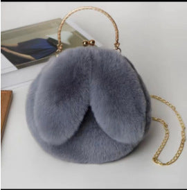 Gray - Cute Rabbit Shoulder Clip Plush Bag Crossbody Bag Women's New Rabbit Ears Hand-held Plush Chain Small Bag