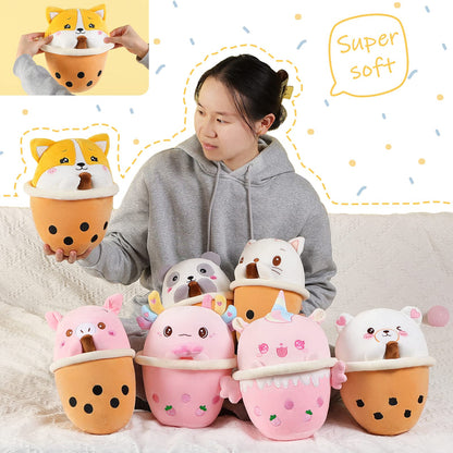 25 CM / 10 inch Corgi Boba Plush Toy Bubble Tea Stuffed Animal Cute Soft Boba Milk Tea Food Plush Toy