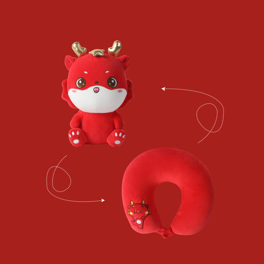 52CM / 20 inch Red big-eyed dragon deformable u-shaped pillow cartoon particle pillow pillow deformable pillow doll two-in-one dual-use pillow u-shaped