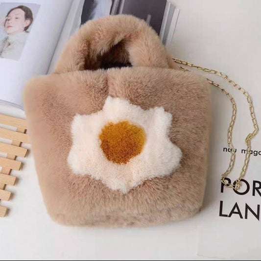 Khaki - Plush versatile fashionable sunflower bag for women 2024 new niche high-end sense cross-body omelette bag