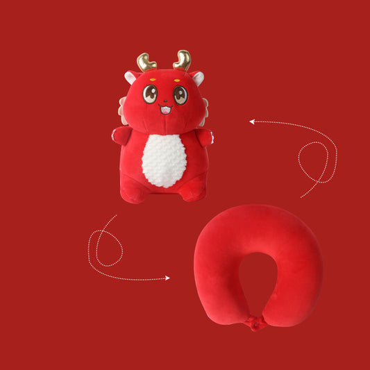 52CM / 20 inch Red belly dragon deformable u-shaped pillow cartoon particle pillow deformable pillow doll two-in-one dual-use pillow u-shaped