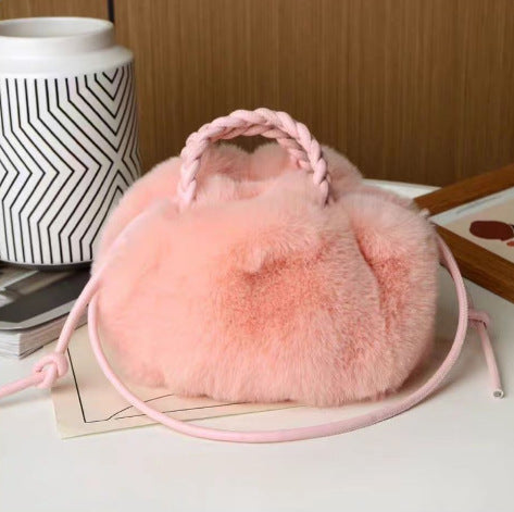 Pink - 2024 new shoulder chain handbag autumn and winter women's bag armpit bag furry cloud plush bag Korean style fashion bag