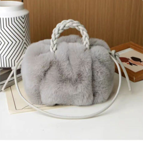 Gray - 2024 new shoulder chain handbag autumn and winter women's bag armpit bag furry cloud plush bag Korean style fashion bag