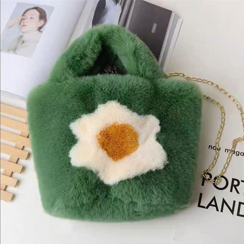 Green - Plush versatile fashionable sunflower bag for women 2024 new niche high-end sense cross-body omelette bag